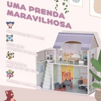 AIYAPLAY Casa de Bonecas com Móveis e Acessórios Casa de Bonecas de Madeira com Varanda e 2 Andares  60x26,6x60 cm Multicor(m-6)