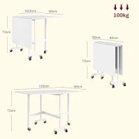 HOMCOM Mesa Dobrável de Cozinha para 4-6 Pessoas Mesa de Sala de Jantar Dobrável com Rodas e Laterais Dobráveis 120x80x73 cm Branco(m-3)