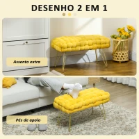 HOMCOM Apoio para os Pés Sala de Estar em Veludo com Pés de Metal e Assento Acolchoado para Dormitório Entrada 76x38x41,5 cm Amarelo(m-5)