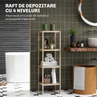 HOMCOM Dulap de Baie Modern cu 4 Rafturi Anti-Răsturnare, Dulap de Baie din Bambus și Lemn, 33x31x110 cm, Lemn Natural(m-4)
