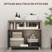 HOMCOM Mobilier de Baie cu Rafturi Deschise și Dulăpior cu 2 Uși, Dulap de Baie Spațios cu Mânere, 80x35x70 cm, Gri(m-4)