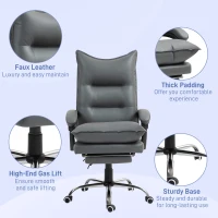 Vinsetto Ergonomische Bureaustoel, Verstelbare Zithoogte, Kantelbare Rugleuning, Kunstleer, Donkergrijs(m-9)