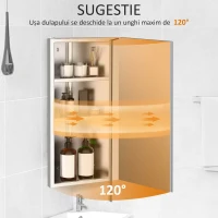 HOMCOM Dulapior Colt Baie – Otel cu Oglinda 60×30×18,4 cm(m-5)