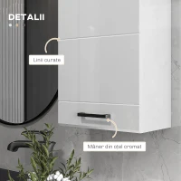 kleankin Dulap de Perete pentru Baie Dulap de Depozitare pentru Deasupra Toaletei Usa Rafturi de Depozitare pentru Hol Camera de Zi Alb depozitare laterala toaleta acasa birou hol prosop manere dus colt baza inalta vopsit rezistent la apa(m-6)