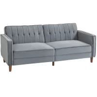 HOMCOM Velvet-Feel Three-Seater Sofa Bed - Dark Grey(m-1)