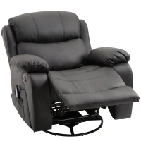 HOMCOM PU Leather Reclining Chair with 8 Massage Points and Heat, Manual Recliner with Swivel Base, Footrest and Remote, Black(m-10)