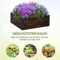 Outsunny Hochbeet, Pflanzkasten, Gemüsebeet, Kräuterbeet, Massivholz, Dunkelbraun, 60 x 60 x 23 cm(m-5)