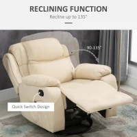 HOMCOM PU Leather Reclining Chair with 8 Massage Points and Heat, Manual Recliner with Swivel Base, Footrest and Remote, Beige(m-6)