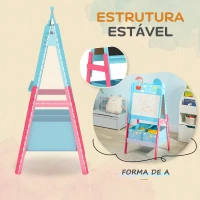 AIYAPLAY Cavalete para Crianças 2 em 1 Arsósia Infantil com Dupla Face 2 Caixas de Arrumação com Estampa em Animais 49x53,5x113 cm Azul(m-7)