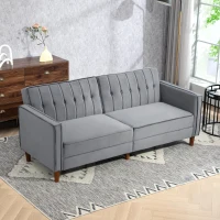 HOMCOM Velvet-Feel Three-Seater Sofa Bed - Dark Grey(m-10)