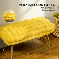 HOMCOM Apoio para os Pés Sala de Estar em Veludo com Pés de Metal e Assento Acolchoado para Dormitório Entrada 76x38x41,5 cm Amarelo(m-6)
