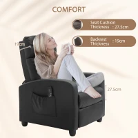 HOMCOM Recliner Armchair, Massage Faux Leather Push Back Reclining Chair with Adjustable Leg Rest, Side Pocket, for Home Living Room Theatre, Black(m-7)