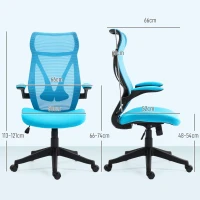 HOMCOM Cadeira de Escritório Giratória com Altura Ajustável Apoio para os Braços Dobráveis e Função Basculante 66x66x113-121 cm Azul(m-3)