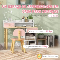 AIYAPLAY Conjunto de Secretária e Cadeira para Crianças Mesa de Estudo com Prateleiras e Gaveta Carga 80 kg 85x48x73 cm Rosa(m-7)