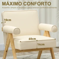 HOMCOM Poltrona Sala de Estar Poltrona Nórdica Poltrona Estofada em PU com Apoio para os Braços 73x70x80 cm Creme(m-4)