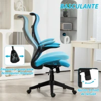 HOMCOM Cadeira de Escritório Giratória com Altura Ajustável Apoio para os Braços Dobráveis e Função Basculante 66x66x113-121 cm Azul(m-5)
