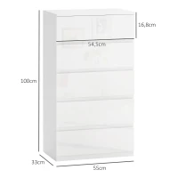 HOMCOM Cómoda com 5 Gavetas de Madeira Cómoda de Dormitório Cómoda Branca Estilo Moderno 55x33x80 cm Branco Brilhante(m-3)