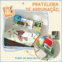 AIYAPLAY Mesa e Cadeira para Crianças com Prateleira para Livros Secretária para Crianças acima de 3 Anos Verde(m-5)