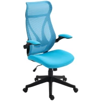 HOMCOM Cadeira de Escritório Giratória com Altura Ajustável Apoio para os Braços Dobráveis e Função Basculante 66x66x113-121 cm Azul(m-11)