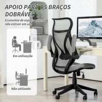 HOMCOM Cadeira de Escritório Giratória com Altura Ajustável Apoio para os Braços Dobráveis e Função Basculante 66x66x113-121 cm Cinza(m-4)