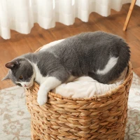 PawHut Drapak 50 cm, 2 jaskinie, poduszka, beczka dla kota z hiacyntu wodnego, Jasnobrązowy(m-7)