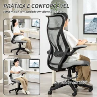 HOMCOM Cadeira de Escritório Giratória com Altura Ajustável Apoio para os Braços Dobráveis e Função Basculante 66x66x113-121 cm Cinza(m-8)