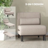 HOMCOM Opklapbare Stoel met Slaapfunctie, Opvouwbare Relaxstoel in Linnenlook, Verstelbare Rugleuning, 75 x 70 x 75 cm, Beige(m-6)