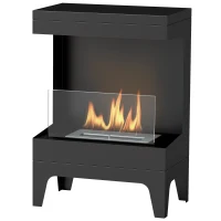 HOMCOM Lareira de Bioetanol com Depósito de 0,9L Apagador de Chamas de Aço Inoxidável Tempo de Combustão 3,3H para Interiores 15-20 m² 38x22x54 cm Preto(m-11)