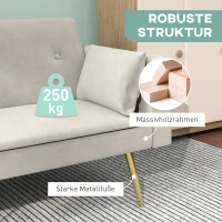 HOMCOM Tweezits Bedbank, Verstelbare Rugleuning, Zachte Kussens, Fluweelachtige Bekleding, voor Woonkamer, Gastenkamer, Beige(m-7)