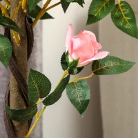 Outsunny Set of 2 Artificial Plants Pink Rose Floral in Pot, Fake Plants for Home Indoor Outdoor Decor, 90cm(m-8)