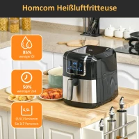 HOMCOM Heißluftfritteuse 6,5 L 1700W mit 8 Menüs LED-Display Antihaftbeschichteter Korb für gesundes ölfreies fettarmes Kochen Schwarz 36,5 x 29 x 33,8 cm(m-4)