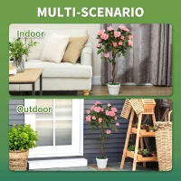 Outsunny Set of 2 Artificial Plants Pink Rose Floral in Pot, Fake Plants for Home Indoor Outdoor Decor, 90cm(m-4)