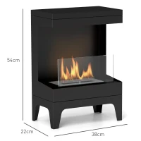 HOMCOM Lareira de Bioetanol com Depósito de 0,9L Apagador de Chamas de Aço Inoxidável Tempo de Combustão 3,3H para Interiores 15-20 m² 38x22x54 cm Preto(m-3)