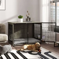 PawHut 46.46'' Dog Crate Furniture End Table w/ Plush Washable Cushion, Lockable Door, for Extra Large Dogs(m-11)
