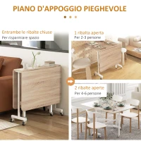 HOMCOM Tavolo Pieghevole Moderno a 2 Ribalte con Rotelle in MDF e Acciaio, 120x80x73cm, Marrone(m-5)