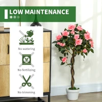 Outsunny Set of 2 Artificial Plants Pink Rose Floral in Pot, Fake Plants for Home Indoor Outdoor Decor, 90cm(m-6)