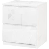 HOMCOM Mesa de Cabeceira Moderna Mesa de Cabeceira com 2 Gavetas Mesa de Cabeceira para Dormitório 40x34x45 cm Branco Brilhante(m-11)