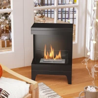 HOMCOM Șemineu pe Bioetanol cu Arzător 0,9L pentru Durată 3,3 Ore, Bioșemineu din Oțel și Sticlă, 38x22x54 cm, Negru(m-9)