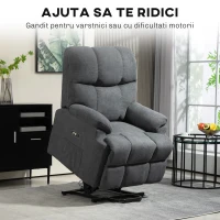 HOMCOM Fotoliu Electric Rabatabil, din Catifea cu Telecomandă, Suport pentru Picioare și Buzunare, 84x96x100 cm, Gri(m-5)