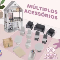 AIYAPLAY Casa de Bonecas com Móveis e Acessórios Casa de Bonecas de Madeira com 3 Andares  53,5x29,1x85,3 cm Multicor(m-5)