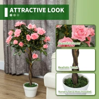 Outsunny Set of 2 Artificial Plants Pink Rose Floral in Pot, Fake Plants for Home Indoor Outdoor Decor, 90cm(m-5)