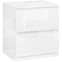HOMCOM Mesa de Cabeceira Moderna Mesa de Cabeceira com 2 Gavetas Mesa de Cabeceira para Dormitório 40x34x45 cm Branco Brilhante(m-10)