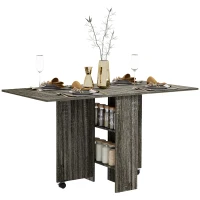HOMCOM Folding Dining Table, Drop Leaf Table for Small Spaces with 2-tier Shelves, Small Kitchen Table with Rolling Casters, Grey(m-1)
