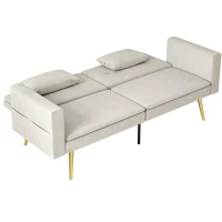 HOMCOM 2-osobowa sofa do spania, regulowane oparcie, miękkie poduszki, pokrycie w wyglądzie aksamitu, do salonu, pokoju gościnnego, Beżowy(m-1)