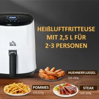 HOMCOM Heißluftfritteuse 2,5 L 1300W , 7 Funktionen, Antihaftbeschichteter Korb(m-4)
