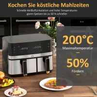 HOMCOM Heißluftfriteuse Friteuse, 2700 W, 8 Einstellungen, 41,8 cm x 39,2 cm x 31,1 cm, Schwarz + Silber(m-4)