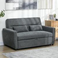 HOMCOM Sofa 2-osobowa Rozkładana do Spania, do 200 kg, Drewniana Rama, 155x90x88,5cm, Ciemnoszary(m-11)