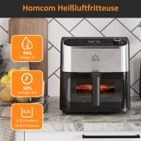 HOMCOM 4-in-1 Heißluftfritteuse, 1350 W, 6,5 L, Digitale Anzeige, Schwarz + Silber(m-5)