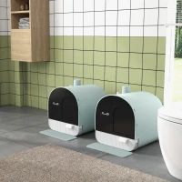 PawHut Lot de 2 bacs à litière pour chat avec porte battante, pelle et filtre inclus dim. 43L x 44l x 47H cm(m-2)