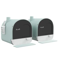 PawHut Lot de 2 bacs à litière pour chat avec porte battante, pelle et filtre inclus dim. 43L x 44l x 47H cm(m-12)